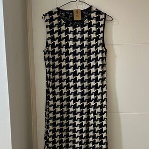 St John Black and Cream Houndstooth Midi Dress